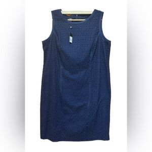NWT Talbots 16W Eyelet Dress Navy Blue Midi Long Lined